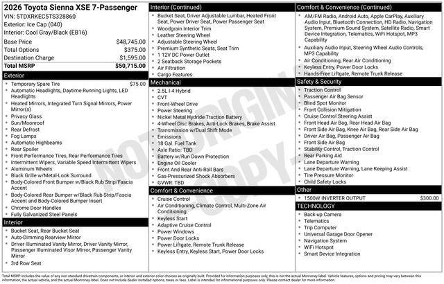 2026 Toyota Sienna XSE 7 Passenger