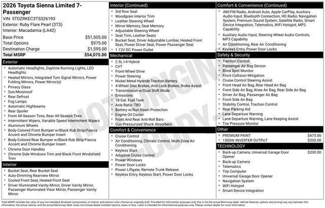 2026 Toyota Sienna Limited 7 Passenger