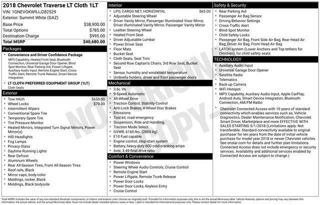 2018 Chevrolet Traverse LT Cloth w/1LT
