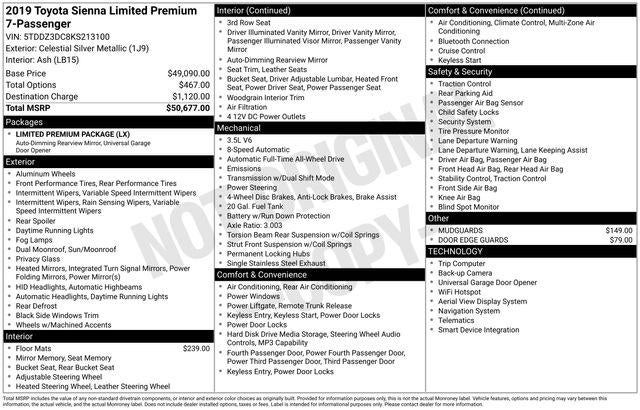 2019 Toyota Sienna Limited Premium 7 Passenger