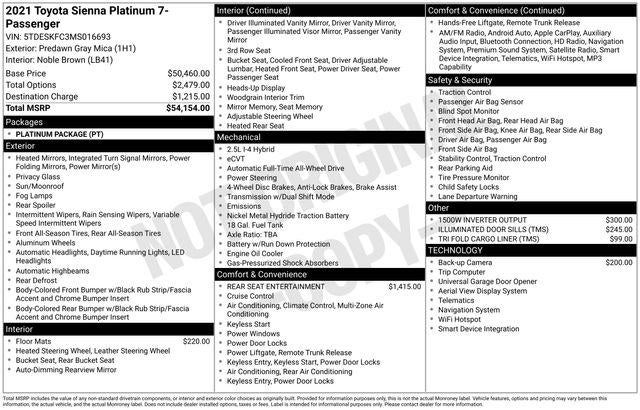 2021 Toyota Sienna Platinum 7 Passenger