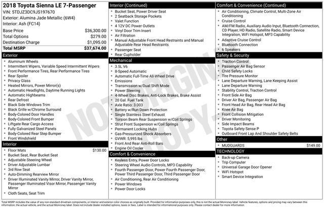 2018 Toyota Sienna LE 7 Passenger