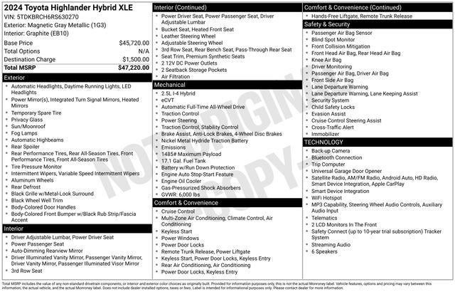 2024 Toyota Highlander Hybrid XLE