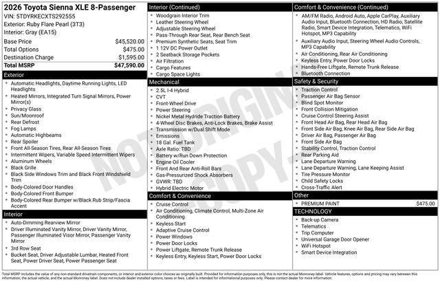 2026 Toyota Sienna XLE 8 Passenger
