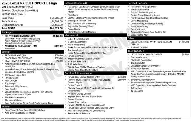 2026 Lexus RX RX 350 F SPORT Design
