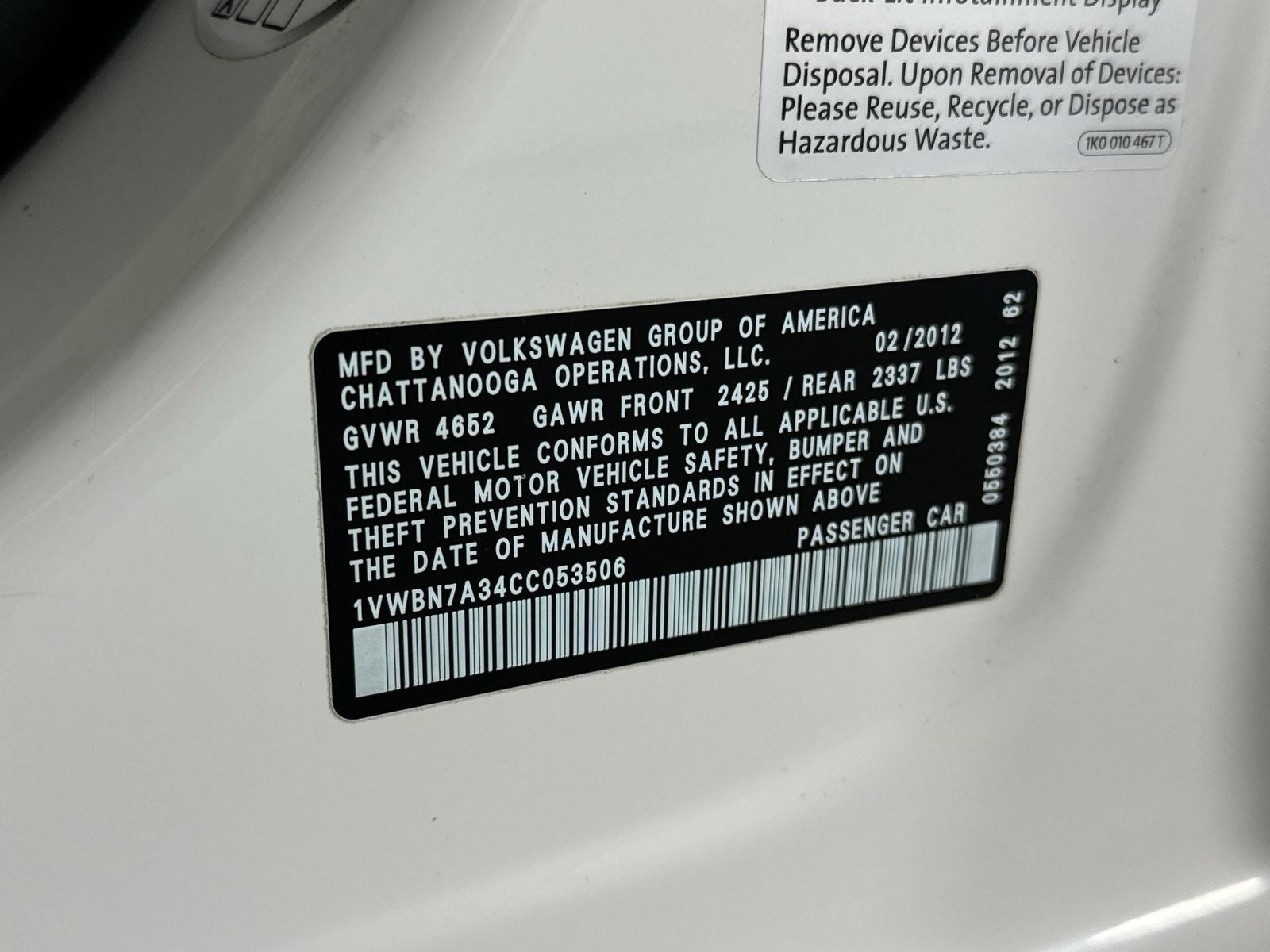 2012 Volkswagen Passat TDI SE w/Sunroof/Nav