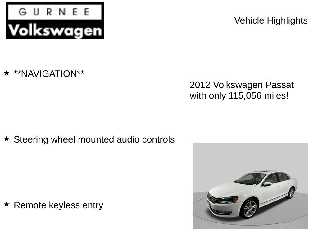2012 Volkswagen Passat TDI SE w/Sunroof/Nav