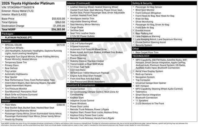 2026 Toyota Highlander Platinum