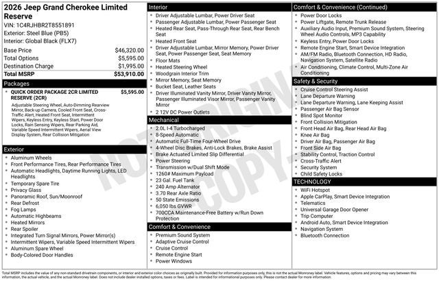 2026 Jeep Grand Cherokee Limited Reserve