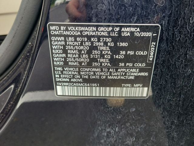 2021 Volkswagen Atlas 3.6L V6 SE w/Technology R-Line